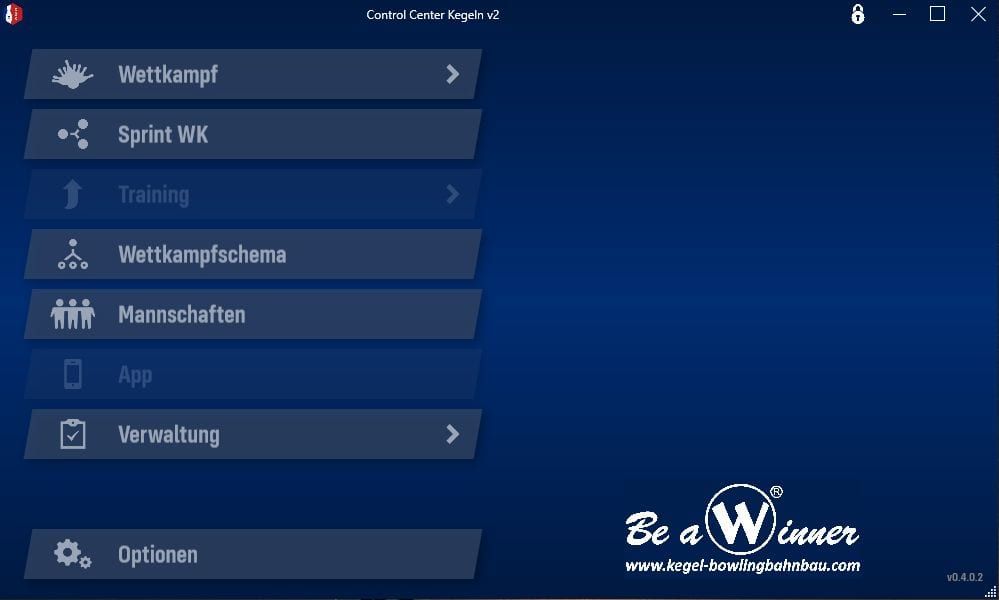 Startbildschirm des Controlcenters