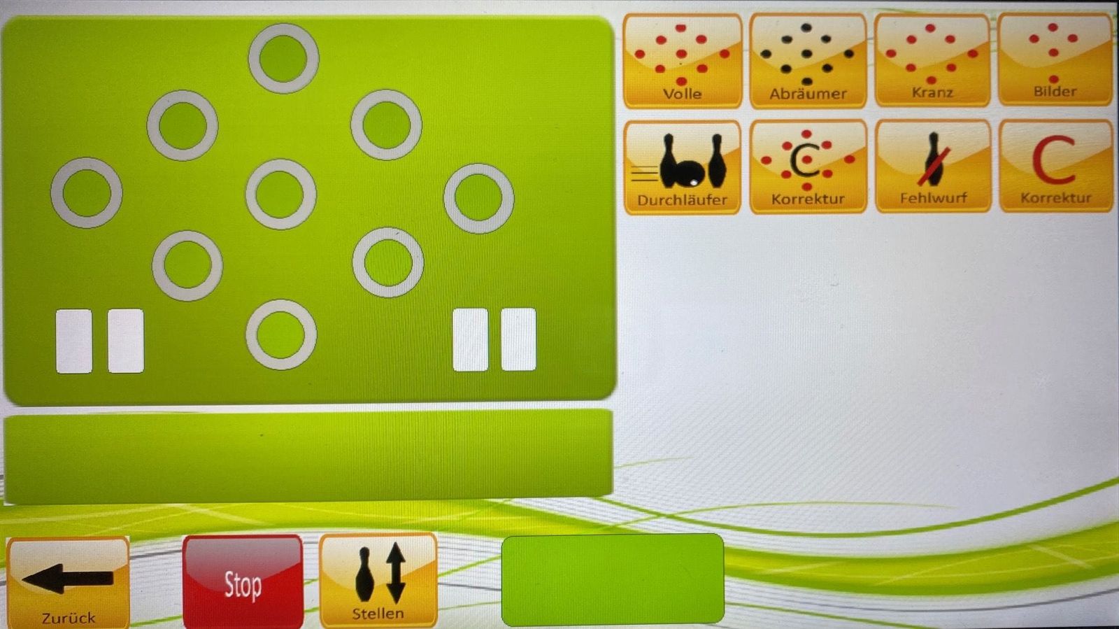 Touchbedienfeld mit Kegelbild und Spielauswahl