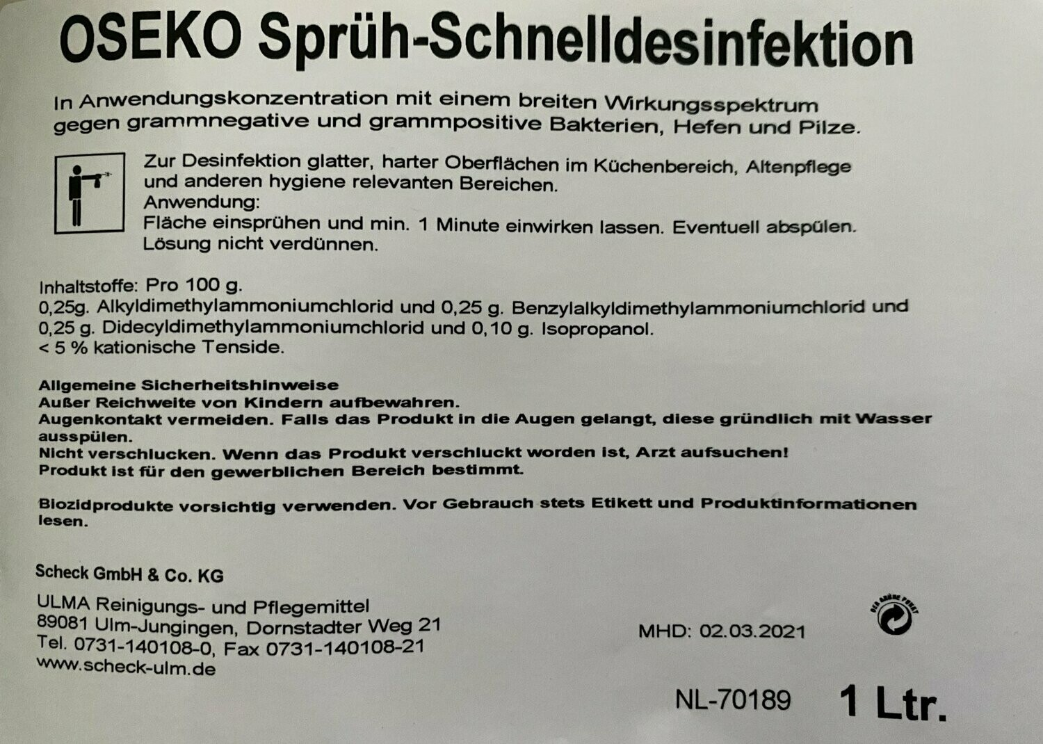 OSEKO Sprüh-Schnelldesinfektion 1 Liter